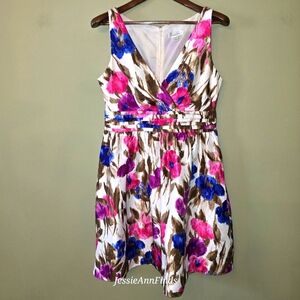 Dress Barn Pink Purple Blue Floral Print Fit & Flare Sleeveless Dress Size 12